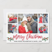 Modern Brush Script Red 5 Foto Frohe Weihnachten (Vorderseite)