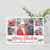 Modern Brush Script Red 5 Foto Frohe Weihnachten (Stehend Vorderseite)