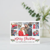 Modern Brush Script Red 5 Foto Frohe Weihnachten Postkarte (Stehend Vorderseite)