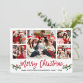 Modern Brush Script Red 5 Foto Weihnachten (Stehend Vorderseite)