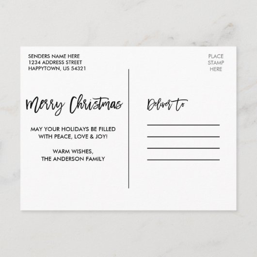 Modern Brush Script Red 5 Foto Weihnachten Postkarte (Rückseite)