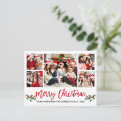 Modern Brush Script Red 5 Foto Weihnachten Postkarte (Stehend Vorderseite)