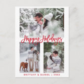 Modern Brush Script Red Happy Holidays 3 Foto Postkarte (Vorderseite)
