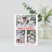 Modern Brush Script Red Happy Holidays 3 Foto Postkarte (Stehend Vorderseite)