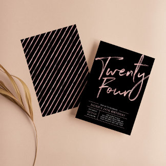 Modern Brush Script Rose Gold 24. Geburtstagsparty Einladung
