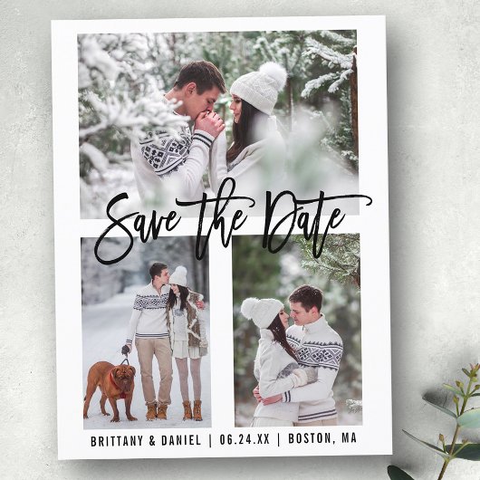 Modern Brush Script Save The Date 3 Photo Postkarte