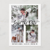 Modern Brush Script Save The Date 3 Photo Postkarte (Vorderseite)