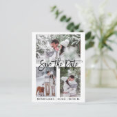 Modern Brush Script Save The Date 3 Photo Postkarte (Stehend Vorderseite)