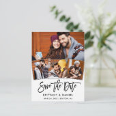 Modern Brush Script Save the Date 4 Foto Couple Postkarte (Stehend Vorderseite)