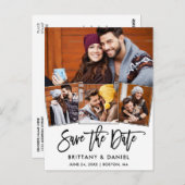 Modern Brush Script Save the Date 4 Foto Couple Postkarte (Vorne/Hinten)