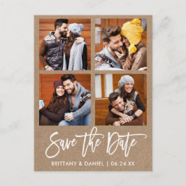 Modern Brush Script Save the Date 4 Foto Kraft Postkarte