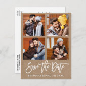 Modern Brush Script Save the Date 4 Foto Kraft Postkarte (Vorne/Hinten)