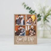 Modern Brush Script Save the Date 4 Foto Kraft Postkarte (Stehend Vorderseite)