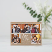 Modern Brush Script Save the Date 5 Foto Kraft Postkarte (Stehend Vorderseite)