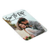 Modern Brush Script Save the Date Couple Foto B Magnet (Rechte Seite)