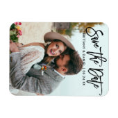 Modern Brush Script Save the Date Couple Foto B Magnet (Horizontal)