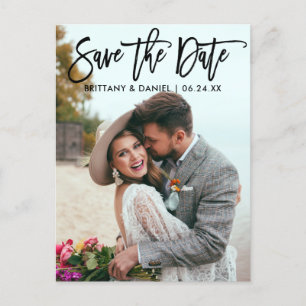 Modern Brush Script Save the Date Couple Foto B Postkarte