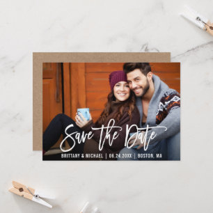 Modern Brush Script Save the Date Foto Kraft Card Einladung