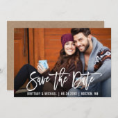 Modern Brush Script Save the Date Foto Kraft Card Einladung (Vorne/Hinten)