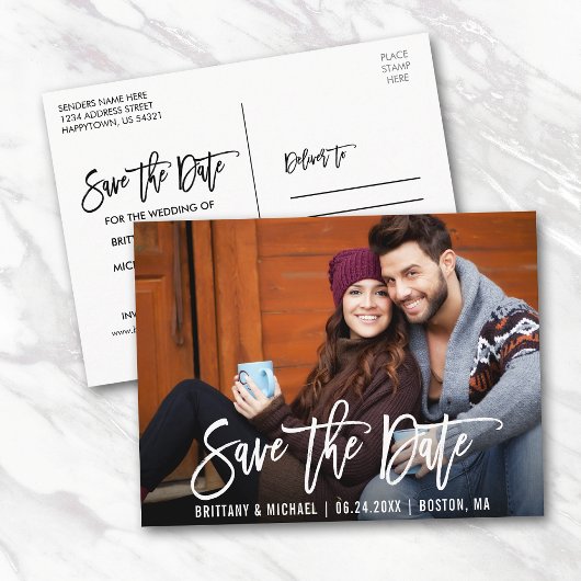 Modern Brush Script Save the Date Foto Postkarte