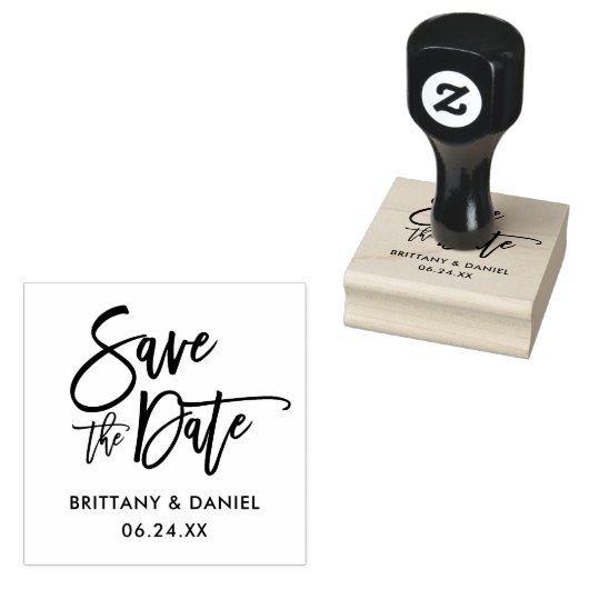Modern Brush Script Save the Date Square Gummistempel (Stempel)