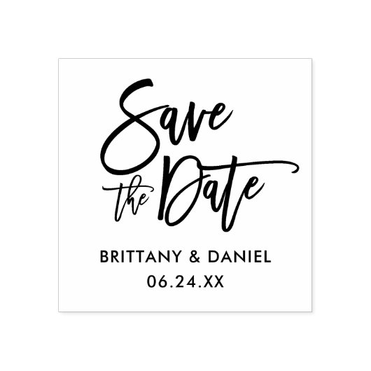 Modern Brush Script Save the Date Square Gummistempel (Prägung)