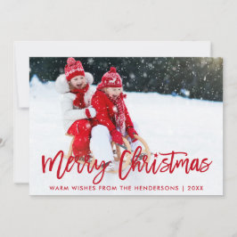 Modern Brush Script Star Foto Christmas Red Feiertagskarte