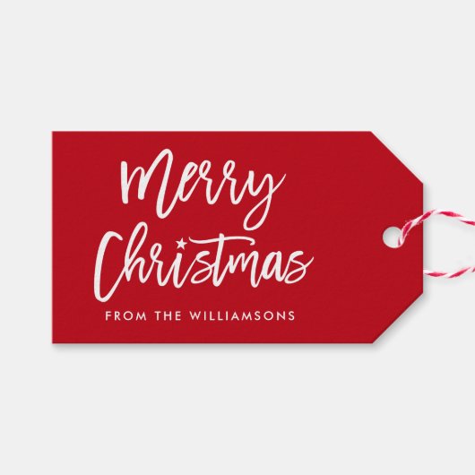 Modern Brush Script Star Frohe Weihnachten Geschenkanhänger (Vorderseite (Horizontal))