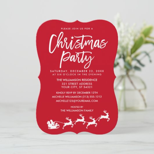 Modern Brush Script Star Weihnachten Party Einladung (Stehend Vorderseite)