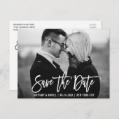 Modern Brush Script Trendy Save the Date Foto Postkarte (Vorne/Hinten)