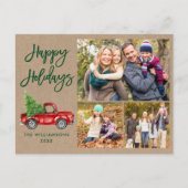 Modern Brush Script Truck 3 Foto Kraft Holiday Postkarte (Vorderseite)