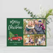 Modern Brush Script Truck 3 Foto Weihnachten Grün (Stehend Vorderseite)