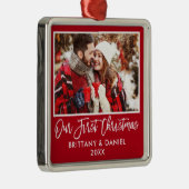 Modern Brush Script Unser erstes Weihnachtslied Ro Ornament Aus Metall (Rechts)