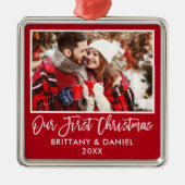 Modern Brush Script Unser erstes Weihnachtslied Ro Ornament Aus Metall (Vorne)