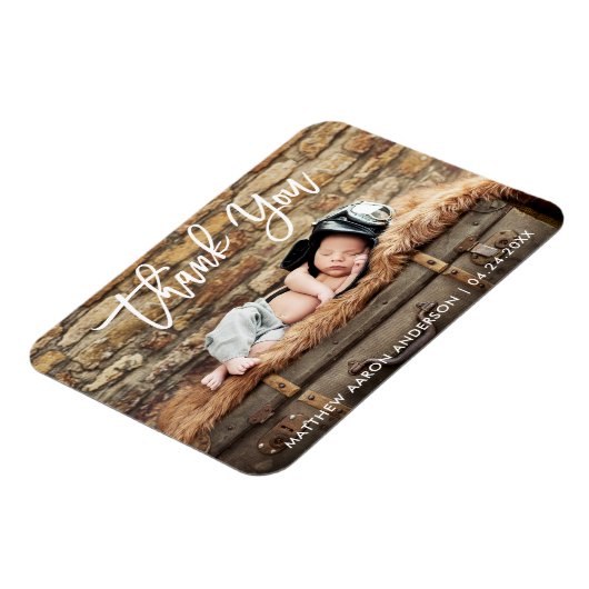 Modern Brush Script Vielen Dank New Baby What Magnet (Linke Seite)