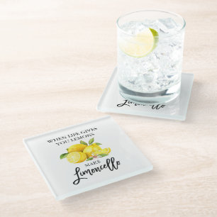 Modern Brush Script Watercolor Lemons Limoncello Glasuntersetzer