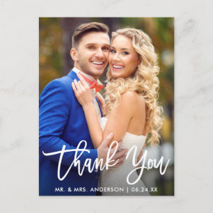 Modern Brush Script Wedding Foto Vielen Dank Postkarte