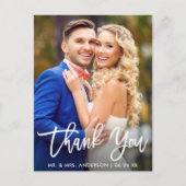 Modern Brush Script Wedding Foto Vielen Dank Postkarte (Vorderseite)