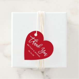 Modern Brush Script Wedding Red Heart Vielen Dank Geschenkanhänger