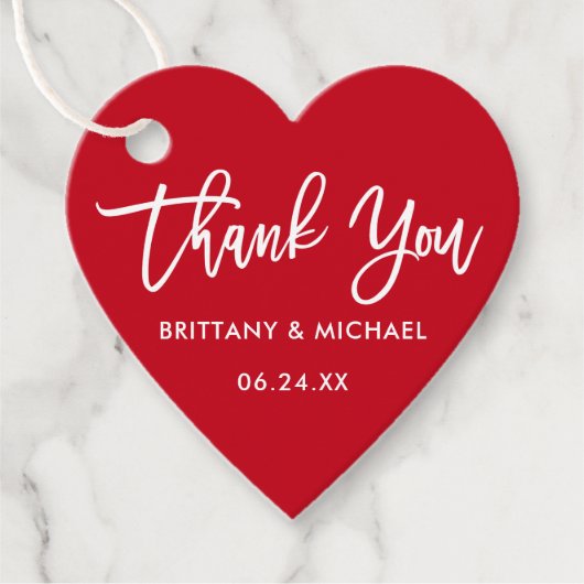 Modern Brush Script Wedding Red Heart Vielen Dank Geschenkanhänger (Vorderseite)