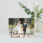 Modern Brush Script Wedding Vielen Dank Postkarte (Stehend Vorderseite)
