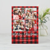 Modern Brush Script Weihnachten Rot Kariert 4 Foto (Stehend Vorderseite)