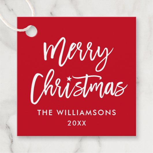 Modern Brush Script Weihnachts-Star Rot Geschenkanhänger (Vorderseite)