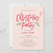 Modern Brush Script Weihnachtsfeier Blush Einladung (Vorderseite)