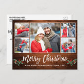 Modern Brush Script Wood 5 Foto Frohe Weihnachten Postkarte (Vorne/Hinten)