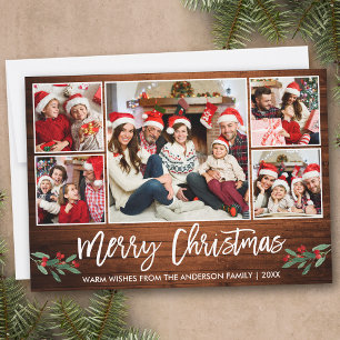 Modern Brush Script Wood 5 Foto Weihnachten