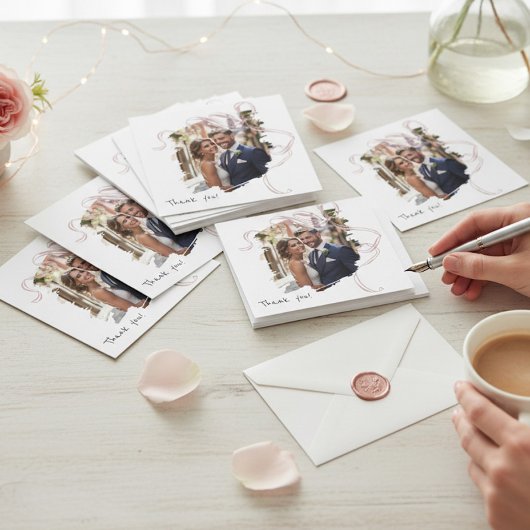 Modern Brush Stroke Floral Wedding Thank You Card Dankeskarte