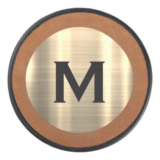 Modern Brushed Gold Luxe Monogram Eishockey Puck (Vorderseite)