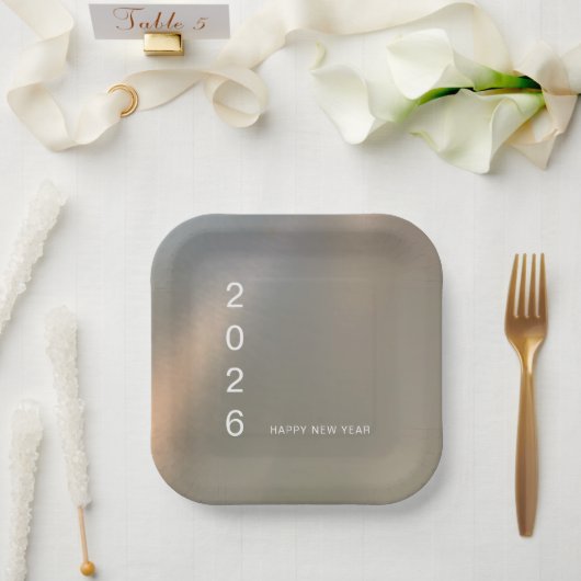 Modern Brushed Metal Custom Happy New Year Party Pappteller (Hochzeit)