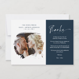 Modern Brushstoke Photo Newlyweds Couple Wedding  Dankeskarte